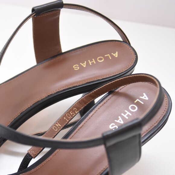 ALOHAS Asymmetrical Black Leather Heeled Open Toe Square Toe Sandal Shoes 40 US9 - Picture 9 of 16